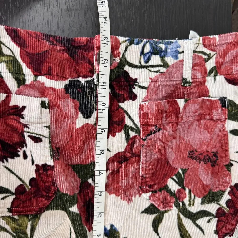 Anthropologie Maeve Colette Pants Womens 32 Floral Corduroy Crop Wide Leg Boho